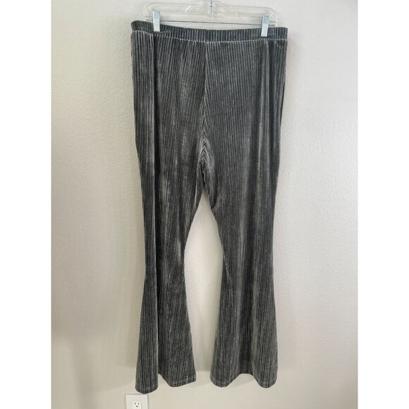 Natural Life Womens XL Grey Ribbed Velour Flare Bell Botton Pants Elastic Waist - Picture 7 of 8